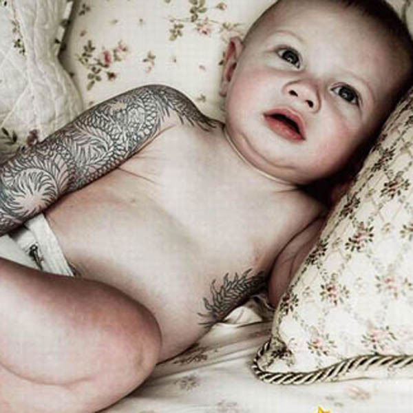 Infant Boys Tiger tattoo sleeve Onesie in Black